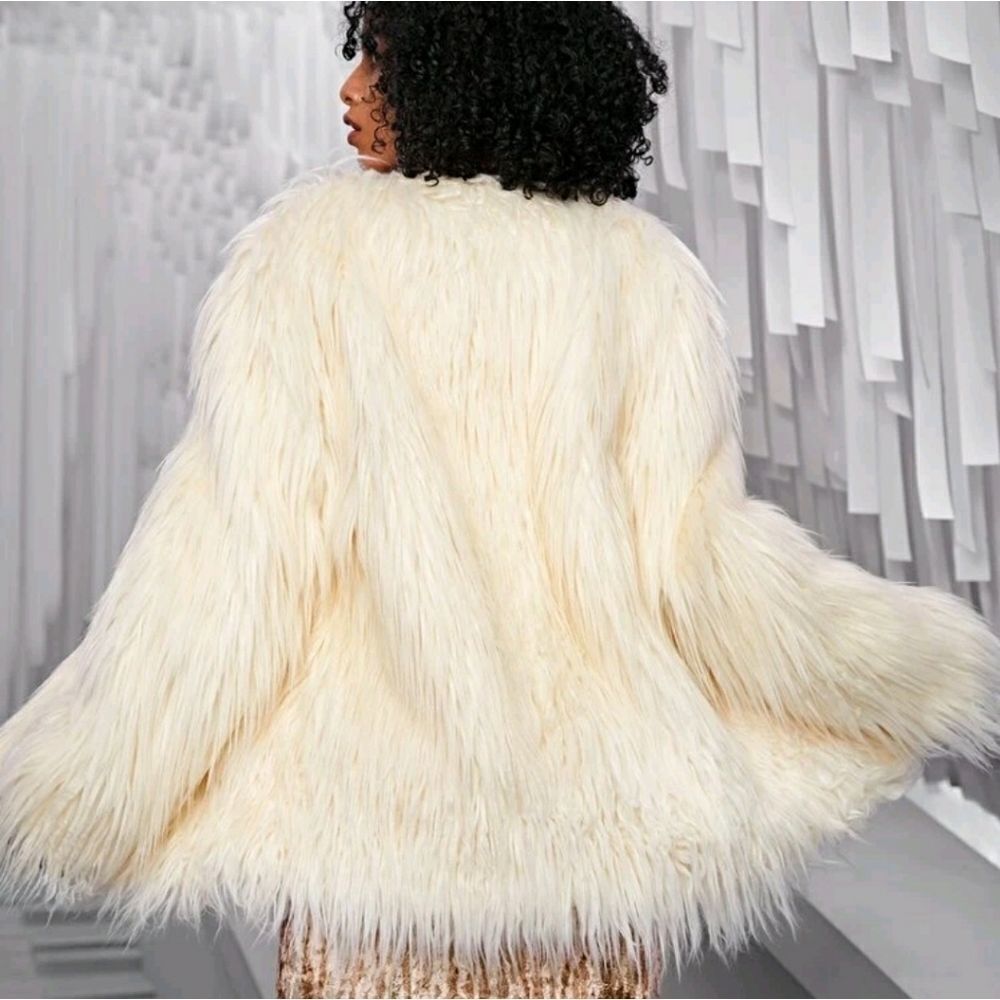 Solid Open Front Fuzzy Coat - Picture 8 of 11